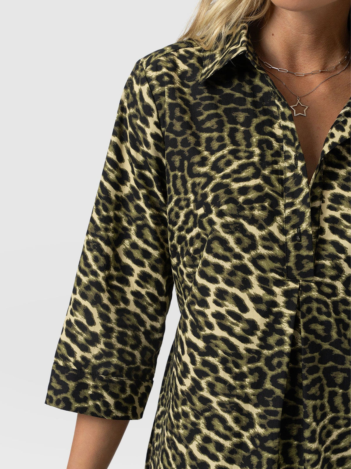 Stevie Shirt Dress - Green Leopard