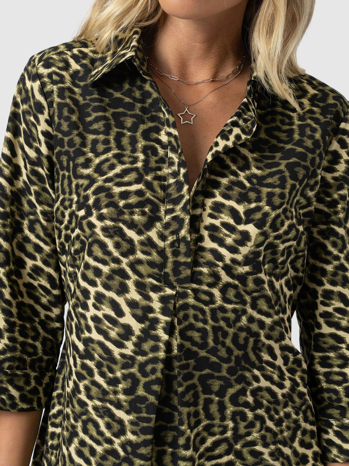 Stevie Shirt Dress - Green Leopard