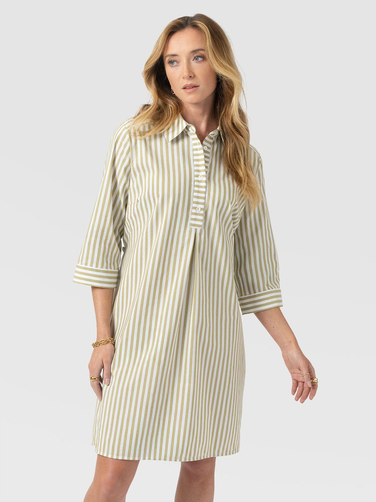 Stevie Shirt Dress - Green Stripe