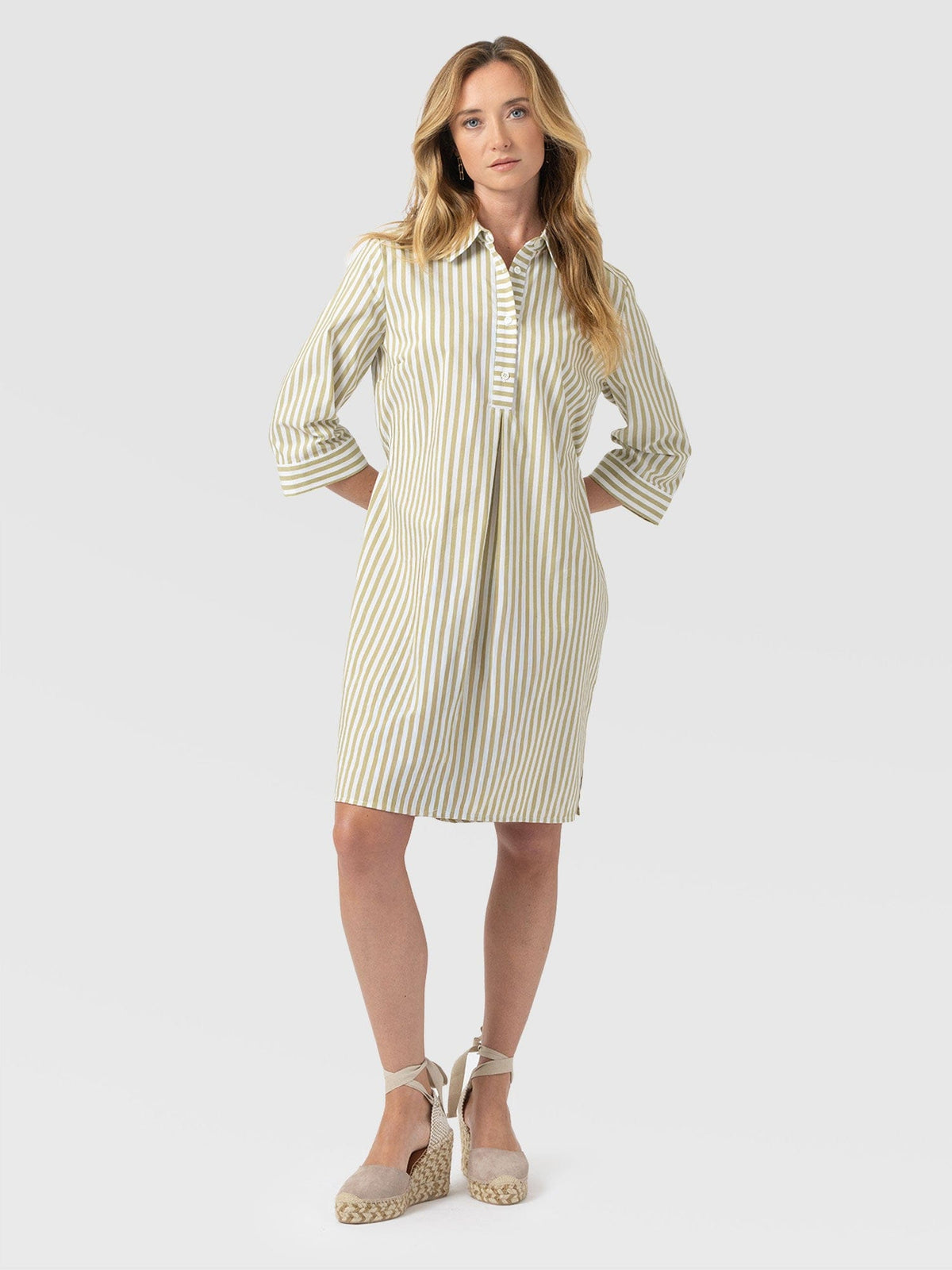 Stevie Shirt Dress - Green Stripe