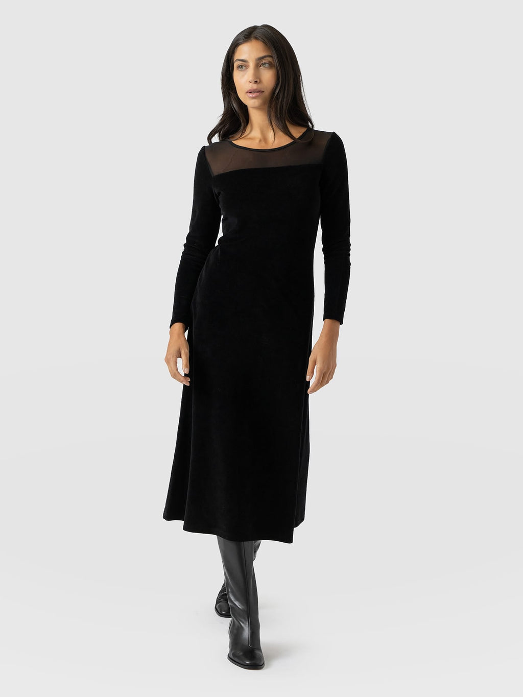 Storm Mesh Long Sleeve Dress - Black Velvet