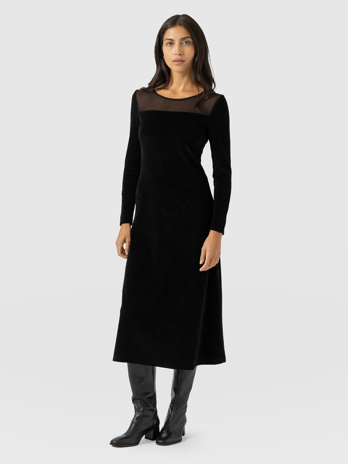 Storm Mesh Long Sleeve Dress - Black Velvet