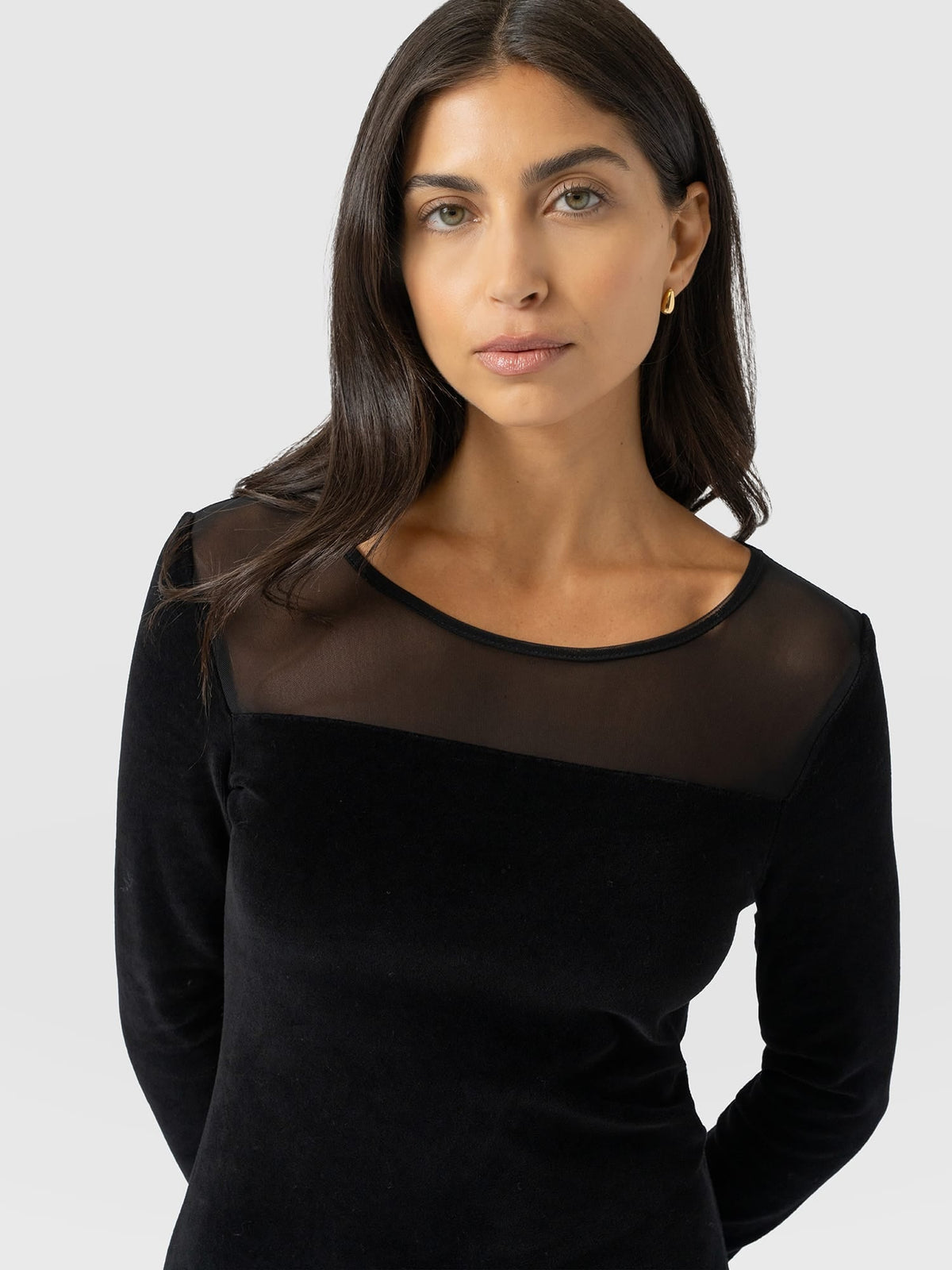 Storm Mesh Long Sleeve Dress - Black Velvet