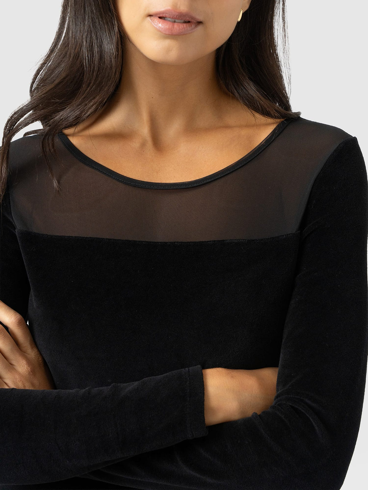 Storm Mesh Long Sleeve Dress - Black Velvet