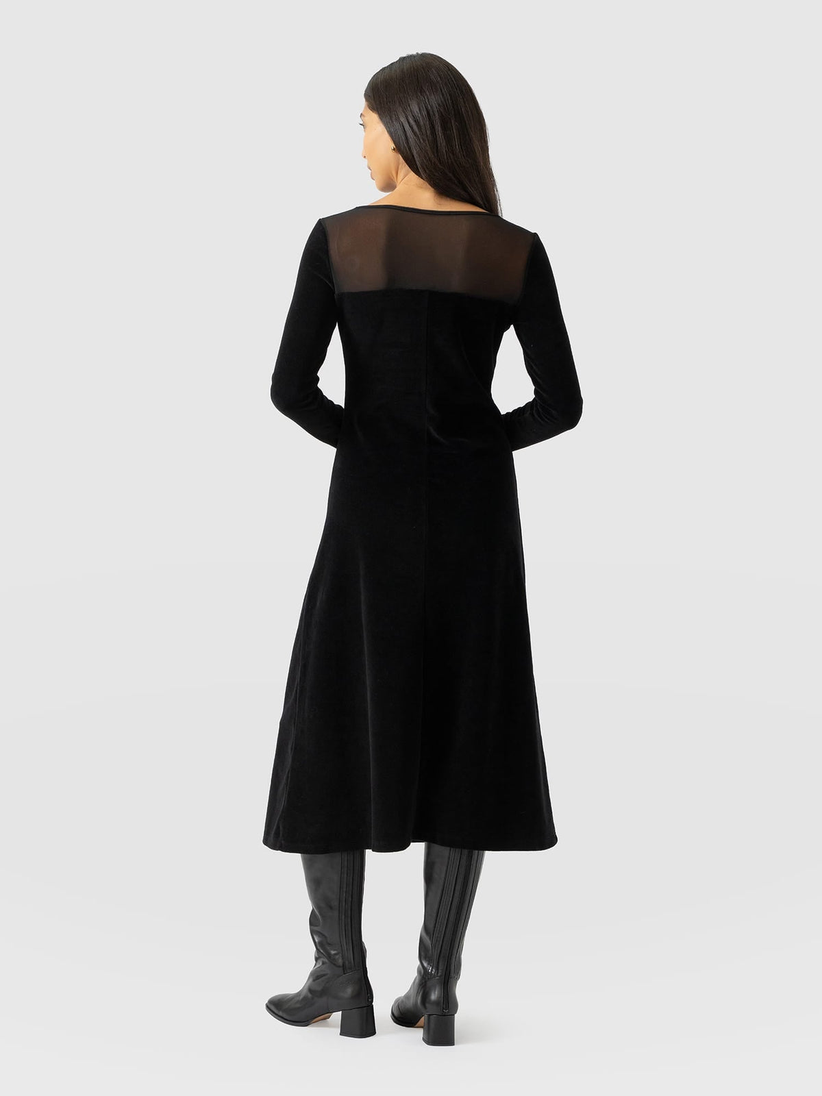 Storm Mesh Long Sleeve Dress - Black Velvet