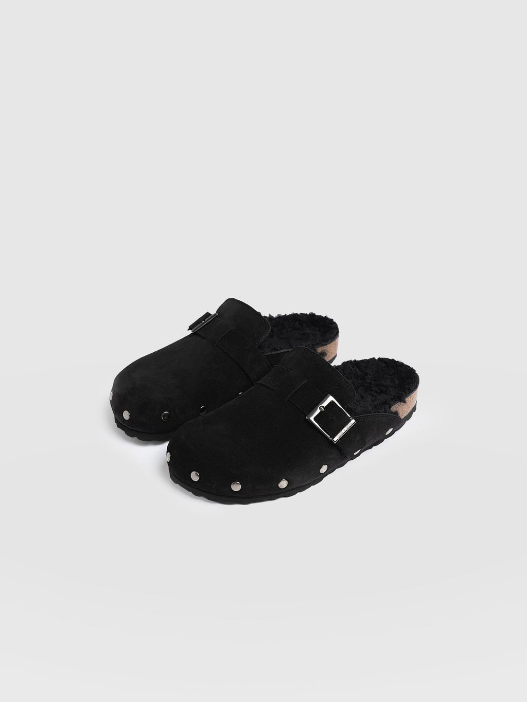 Studded Clogs - Black Shearling