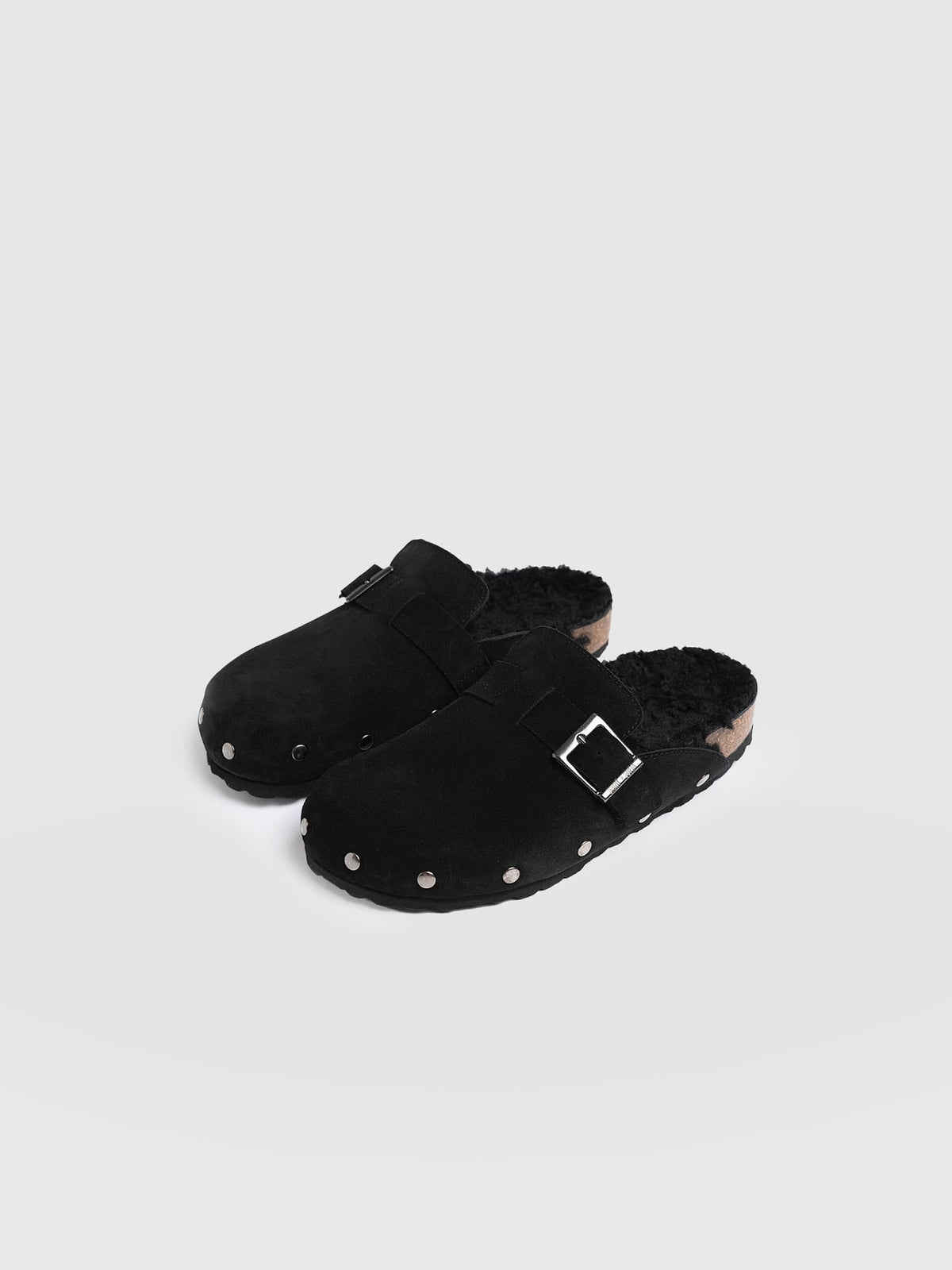 Studded Clogs - Black Shearling