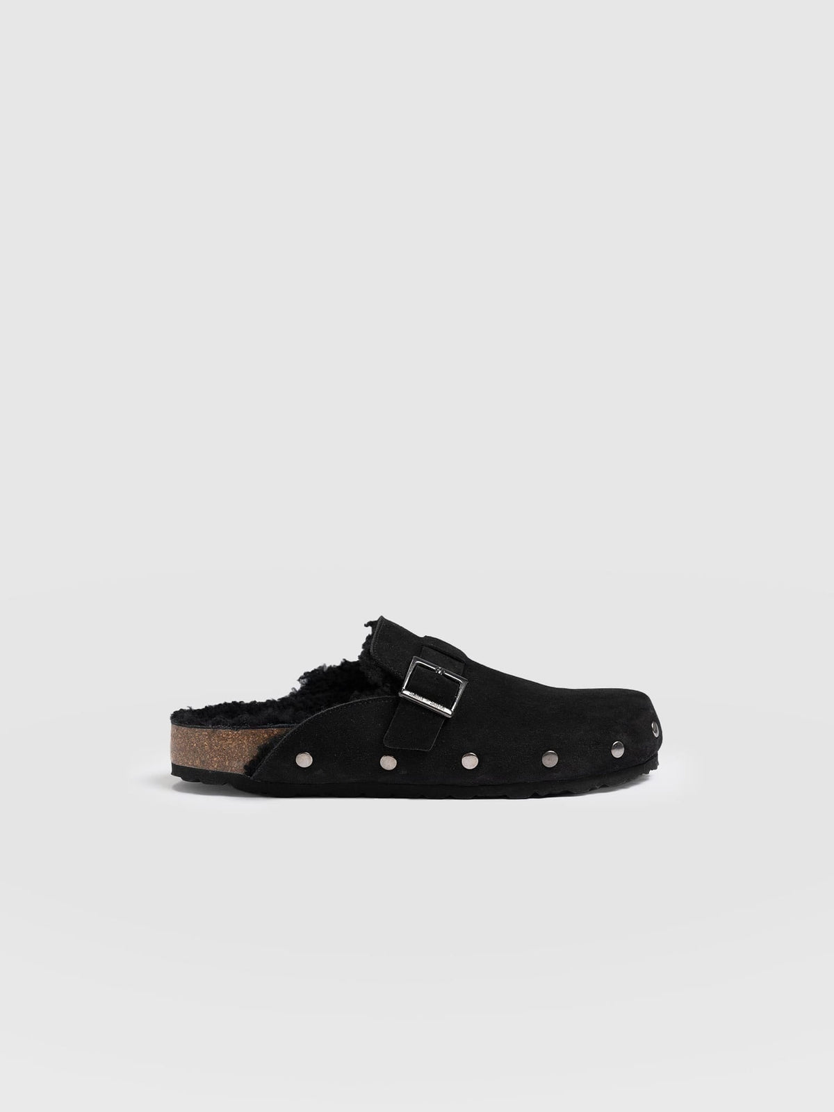 Studded Clogs - Black Shearling