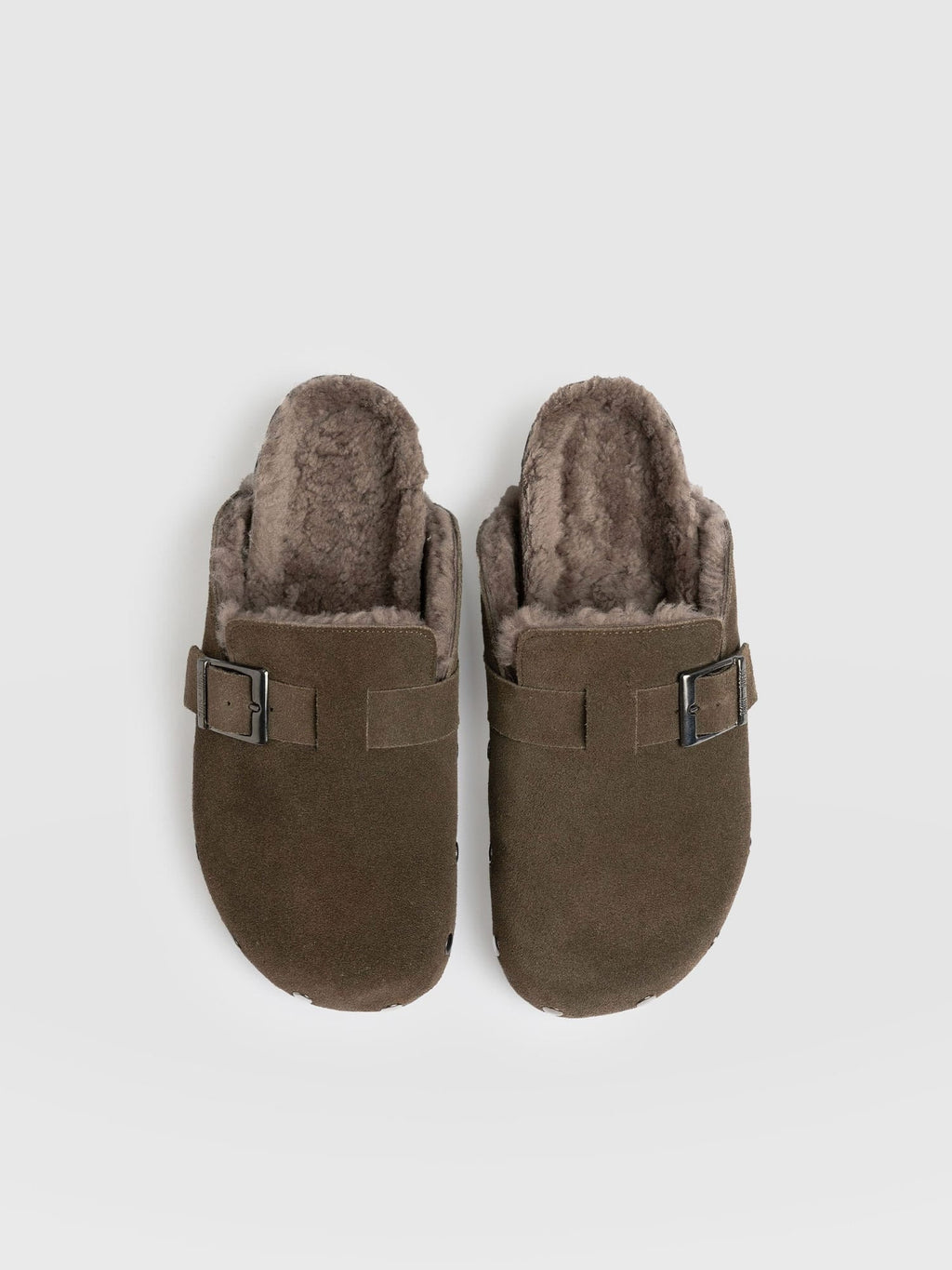 Studded Clogs - Khaki Shearling