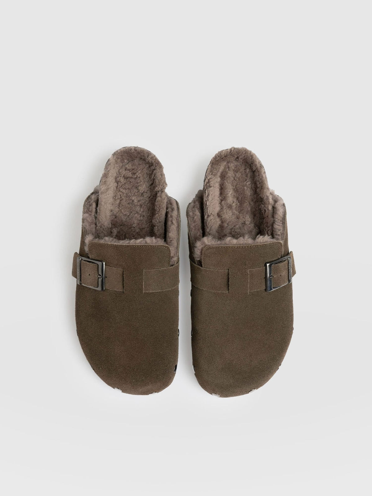Studded Clogs - Khaki Shearling