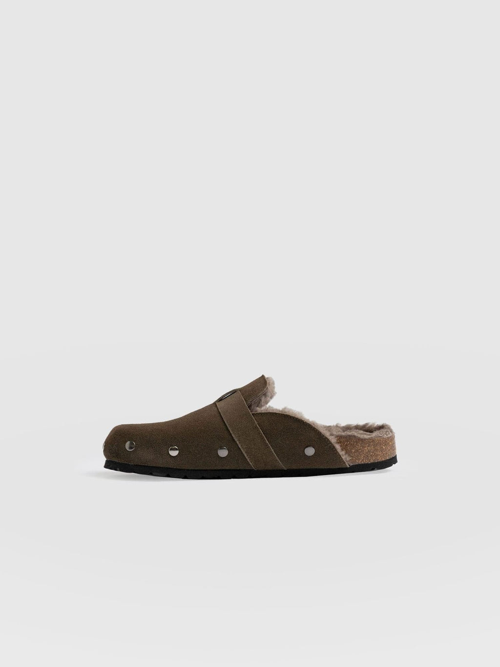 Studded Clogs - Khaki Shearling