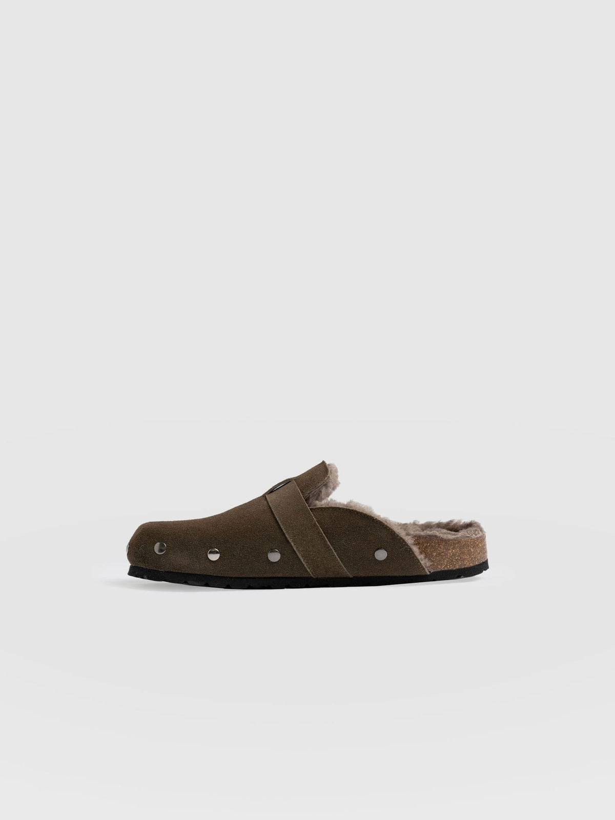 Studded Clogs - Khaki Shearling