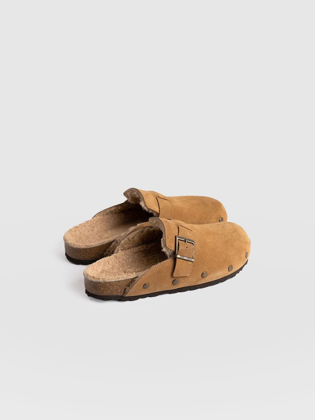 Studded Clogs - Tan Shearling