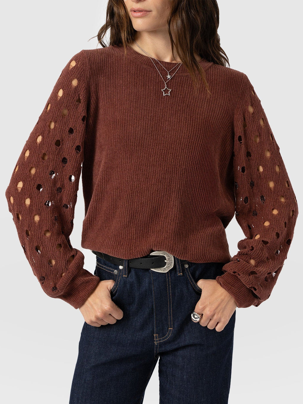 Suki Lace Hole Knit - Mauve