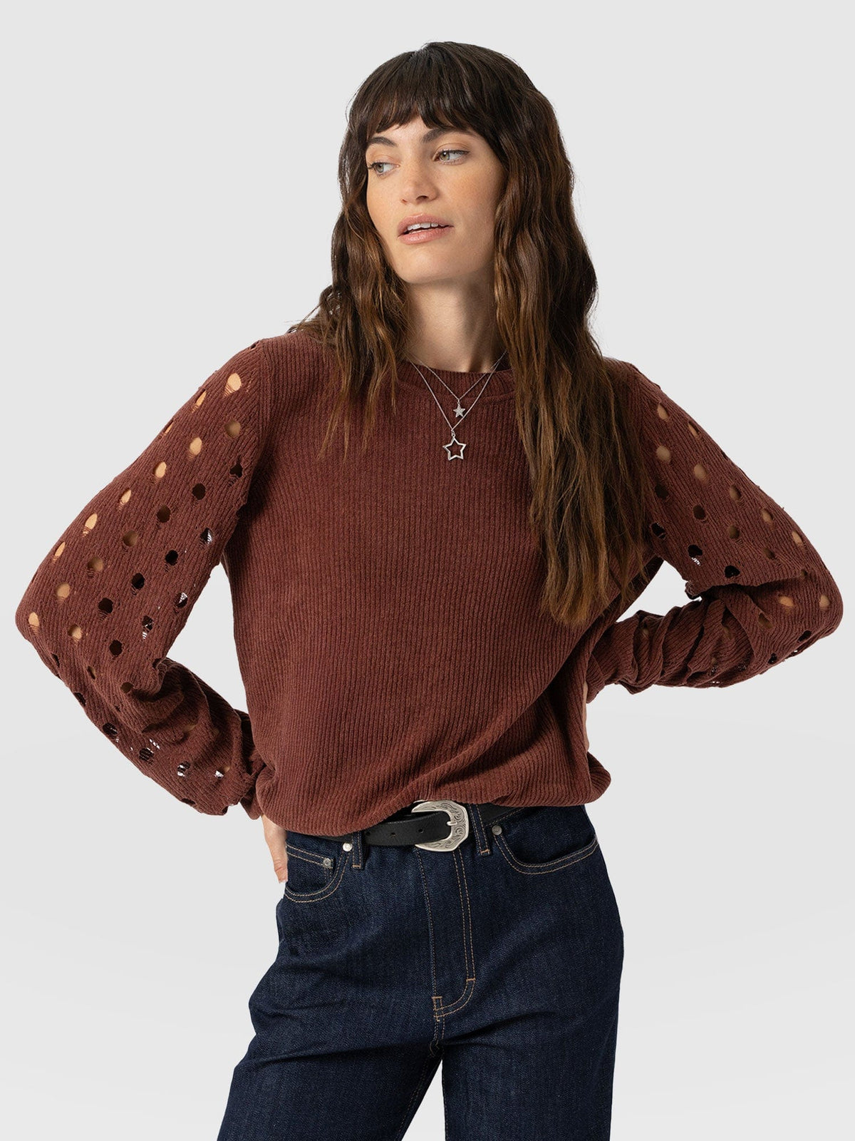 Suki Lace Hole Knit - Mauve