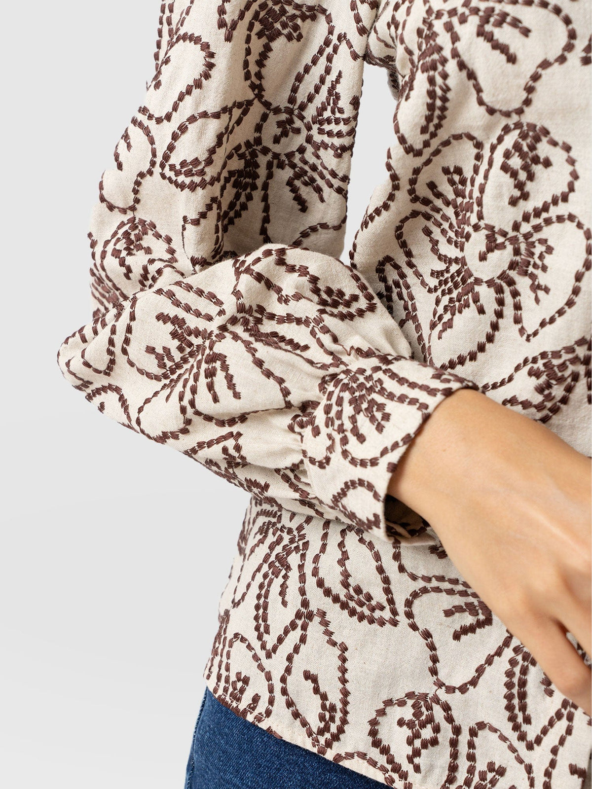 Tabitha Blouse - Cream/Brown