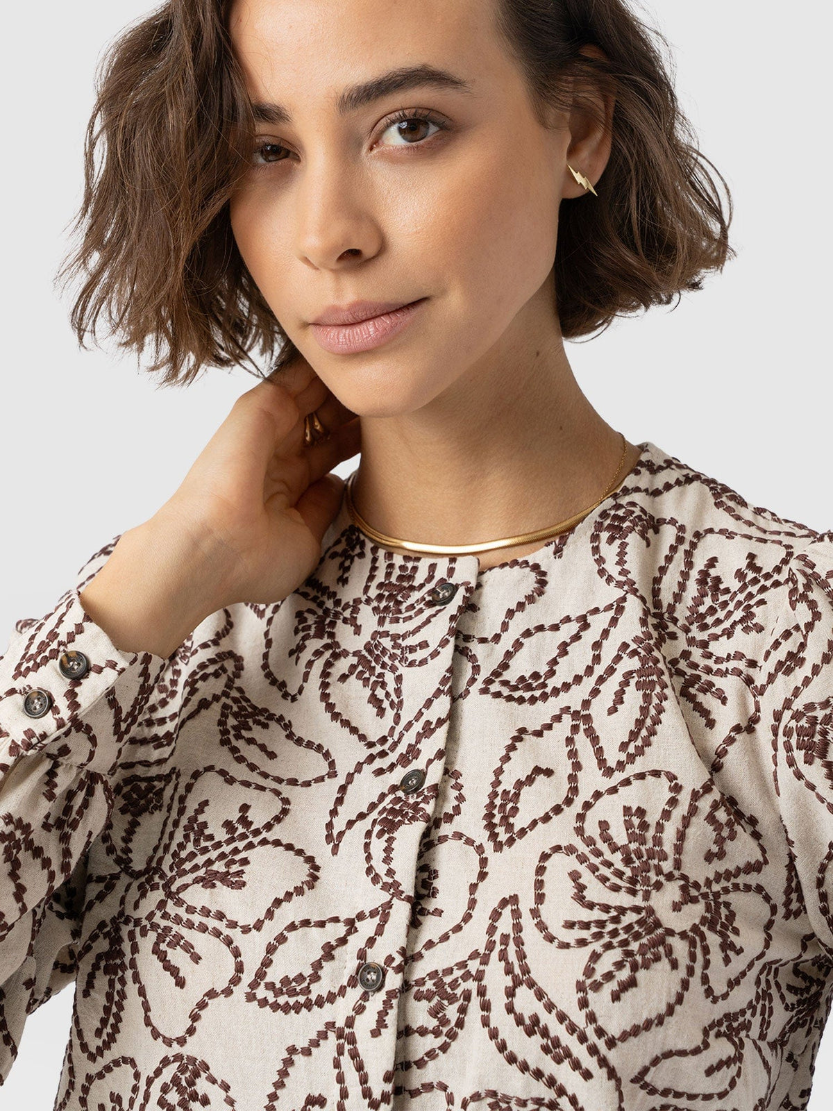 Tabitha Blouse - Cream/Brown