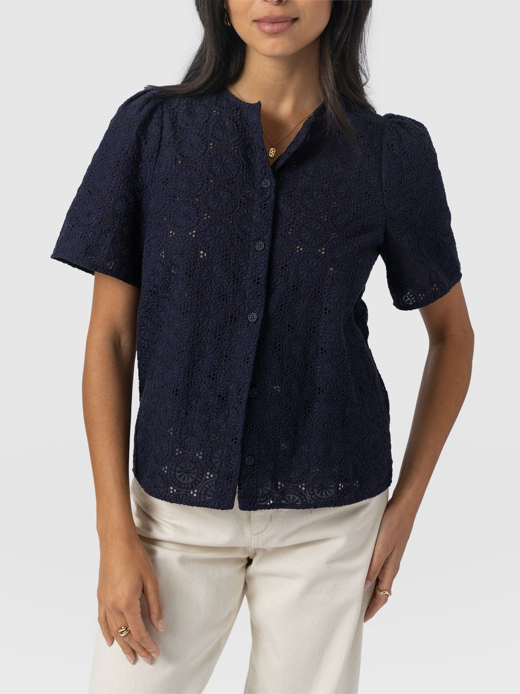 Tabitha Short Sleeve Blouse - Navy