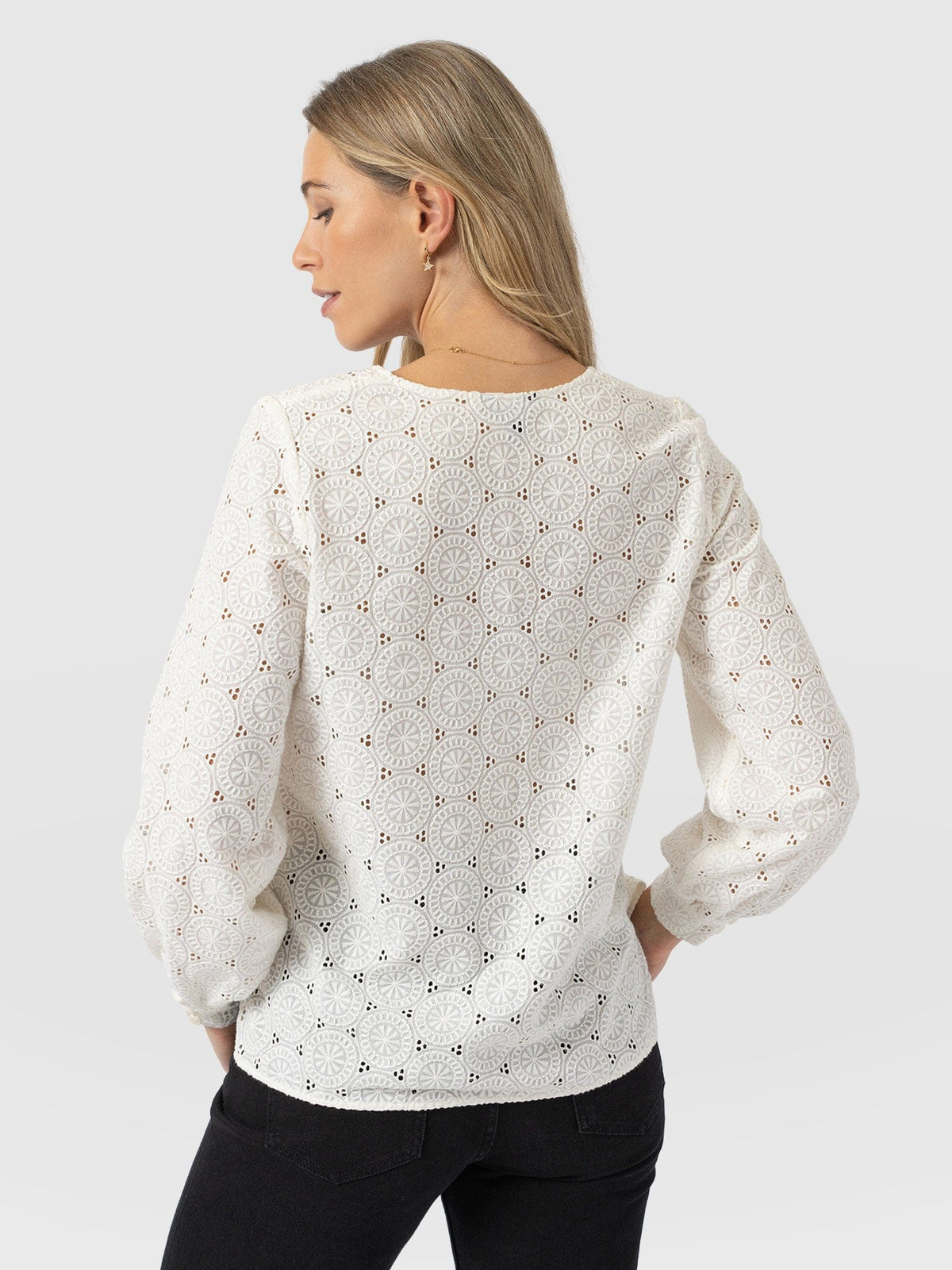 Tabitha V Neck Blouse - Cream Broderie