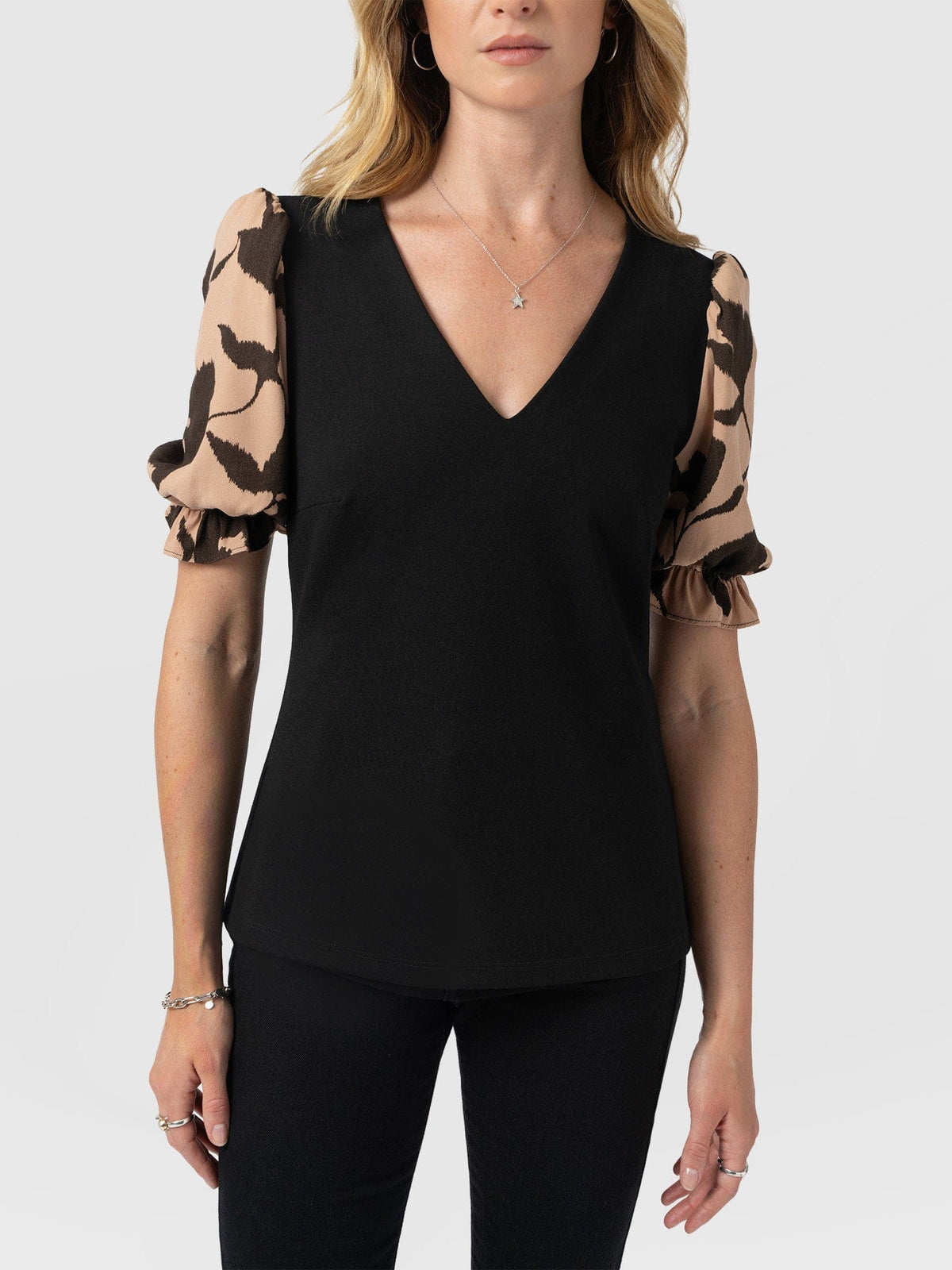 Tori Puff Sleeve Top - Brown Floral