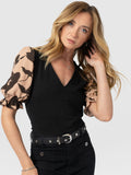 Tori Puff Sleeve Top - Brown Floral