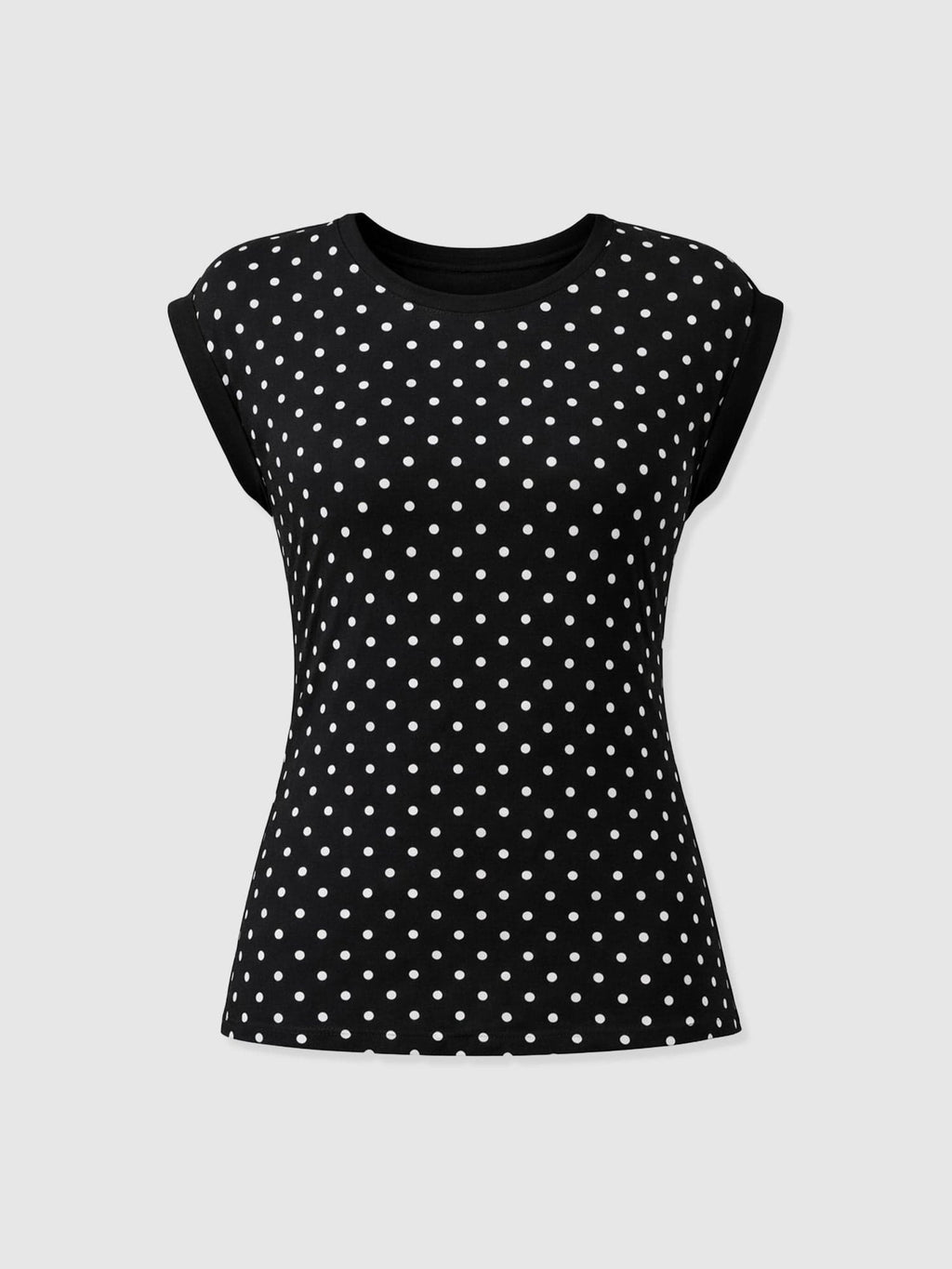 Turn Up Contrast Tee - Black Polka Dot