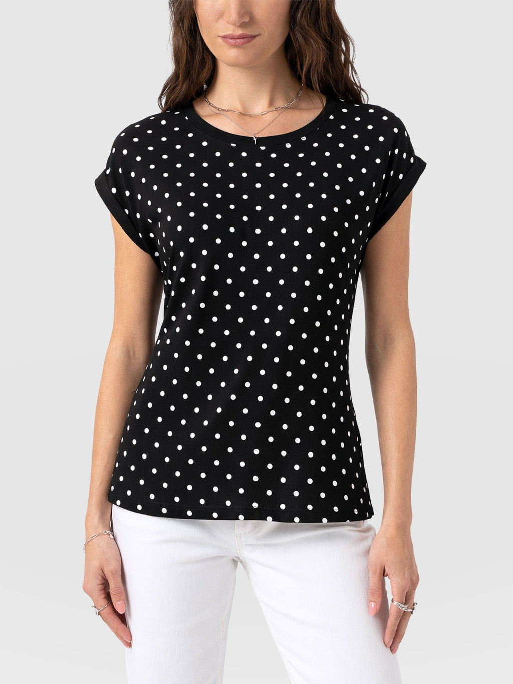 Turn Up Contrast Tee - Black Polka Dot