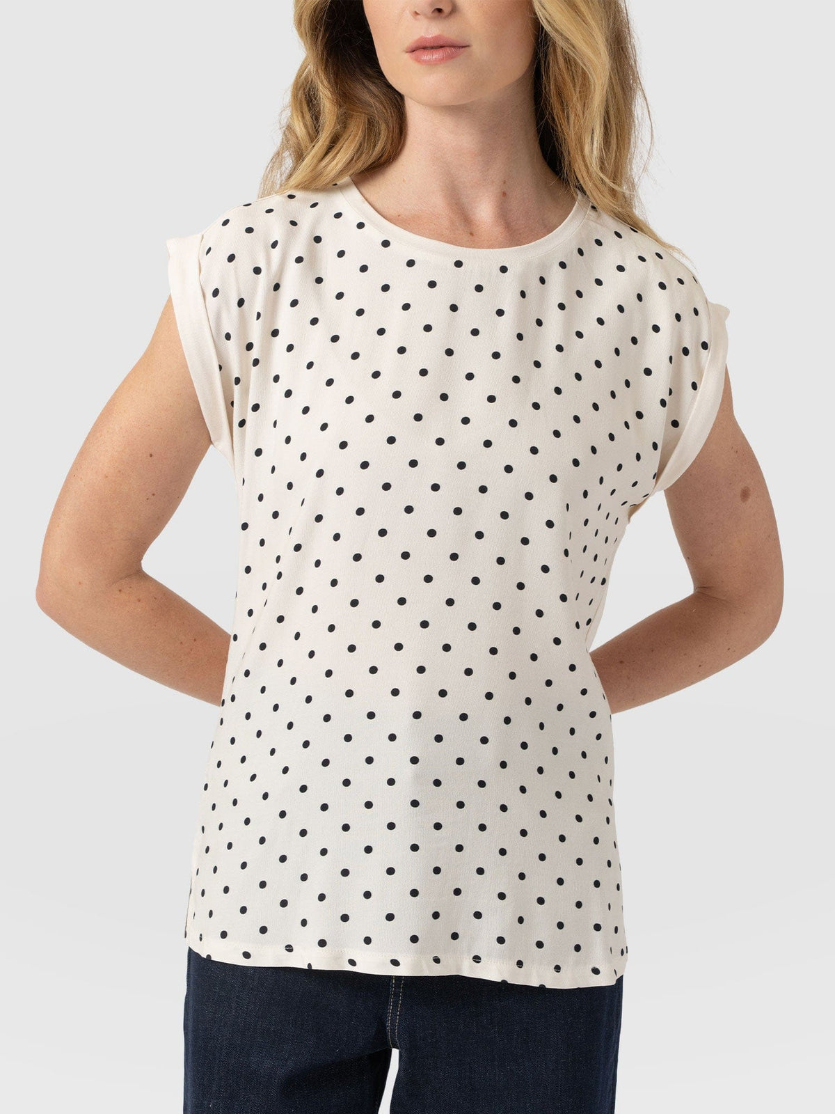 Turn Up Contrast Tee - Cream Polka Dot
