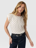 Turn Up Contrast Tee - Cream Polka Dot