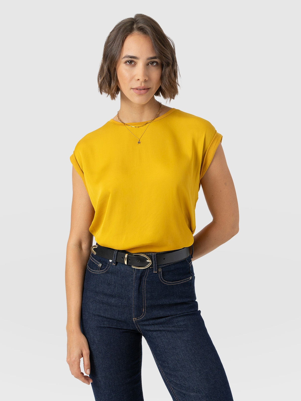 Turn Up Contrast Tee - Golden Yellow