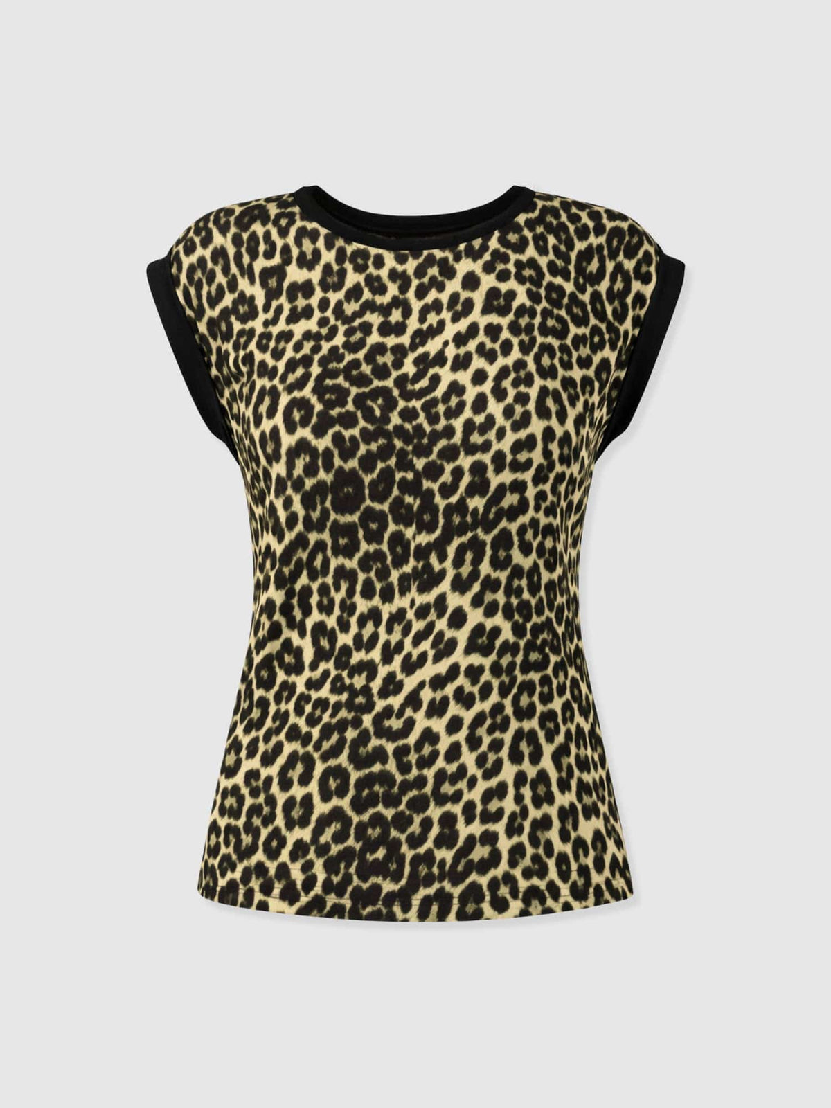 Turn Up Contrast Tee - Green Leopard