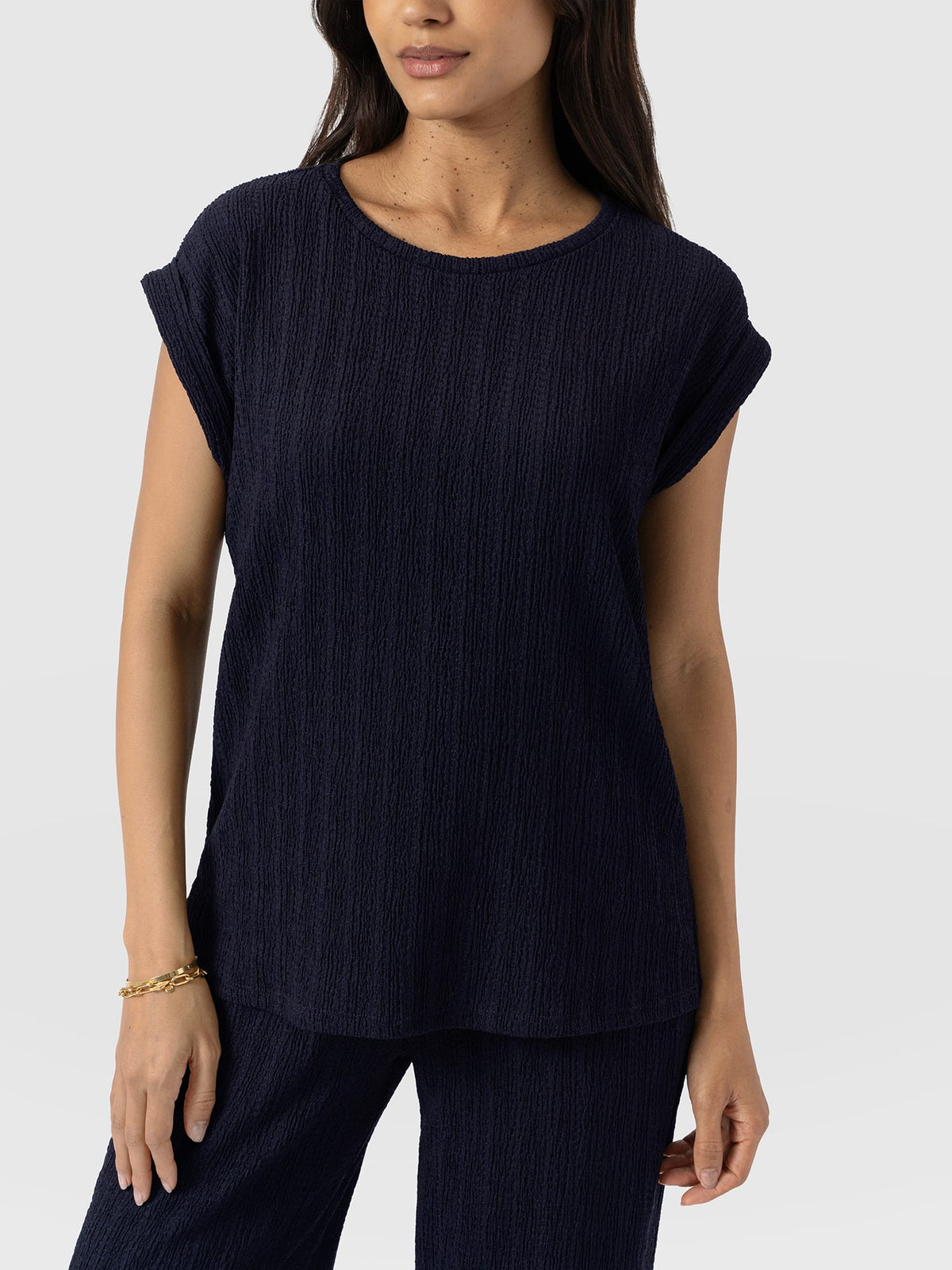 Turn Up Tee - Navy Textured