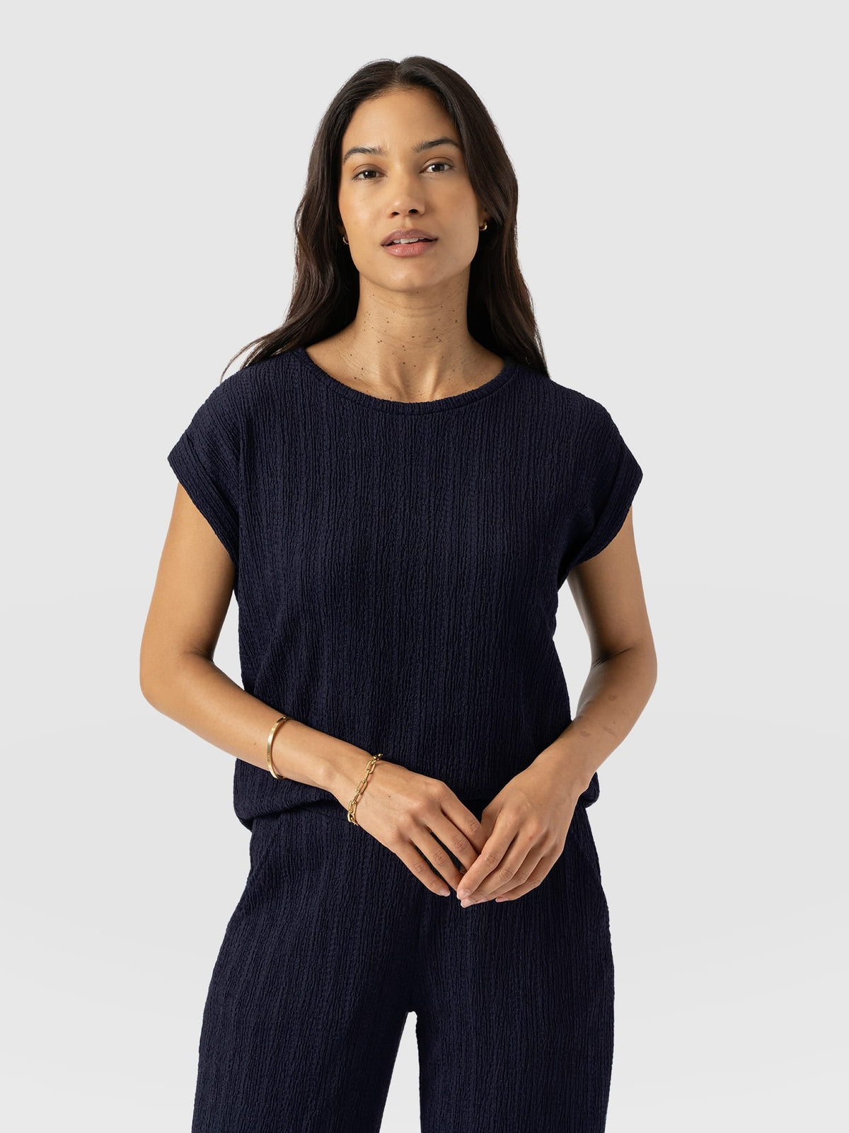 Turn Up Tee - Navy Textured