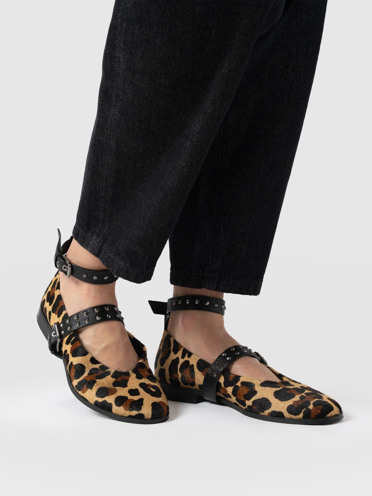 Vega Studded Ballerina Flats - Leopard
