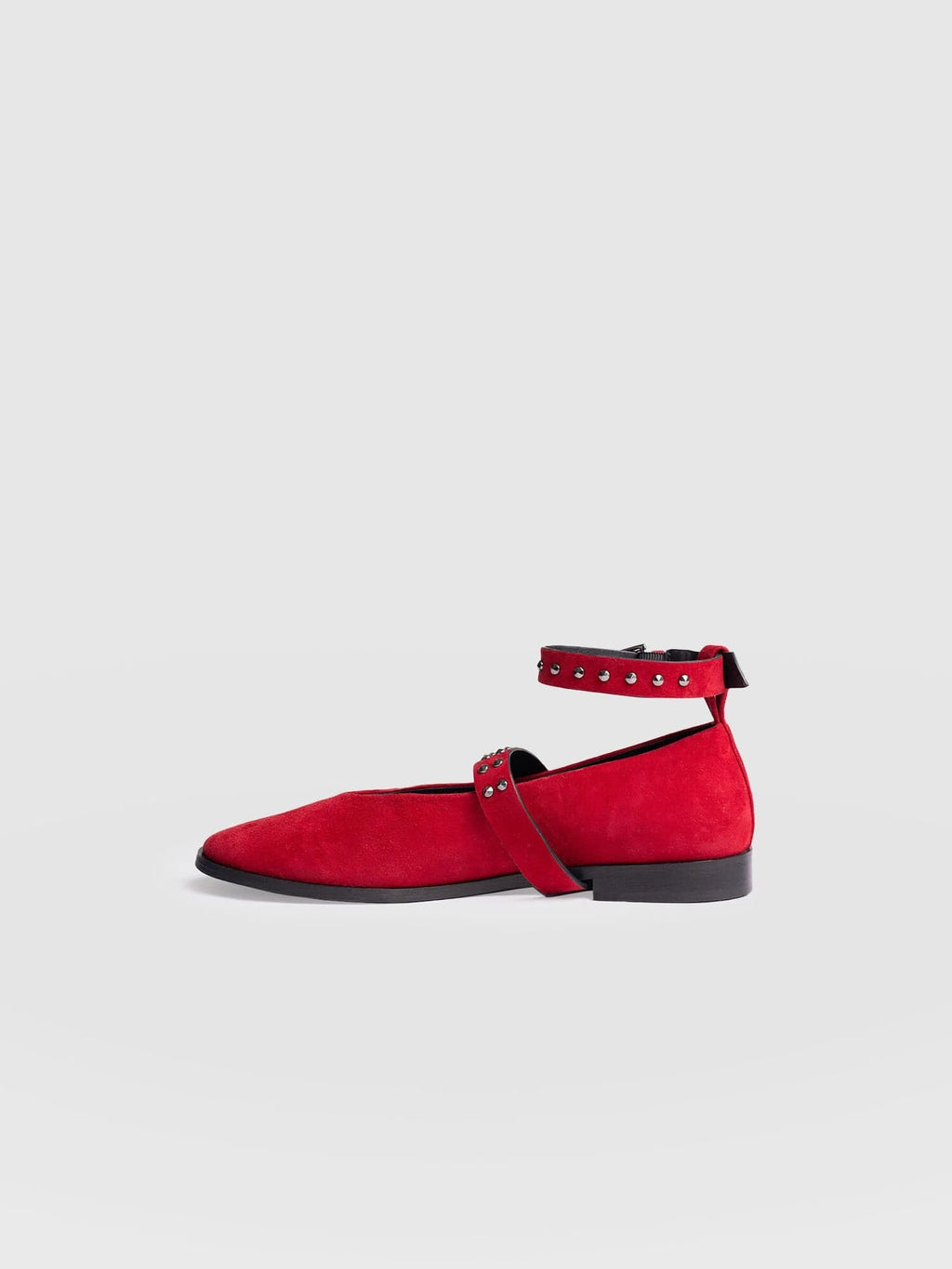 Vega Studded Ballerina Flats - Red Suede