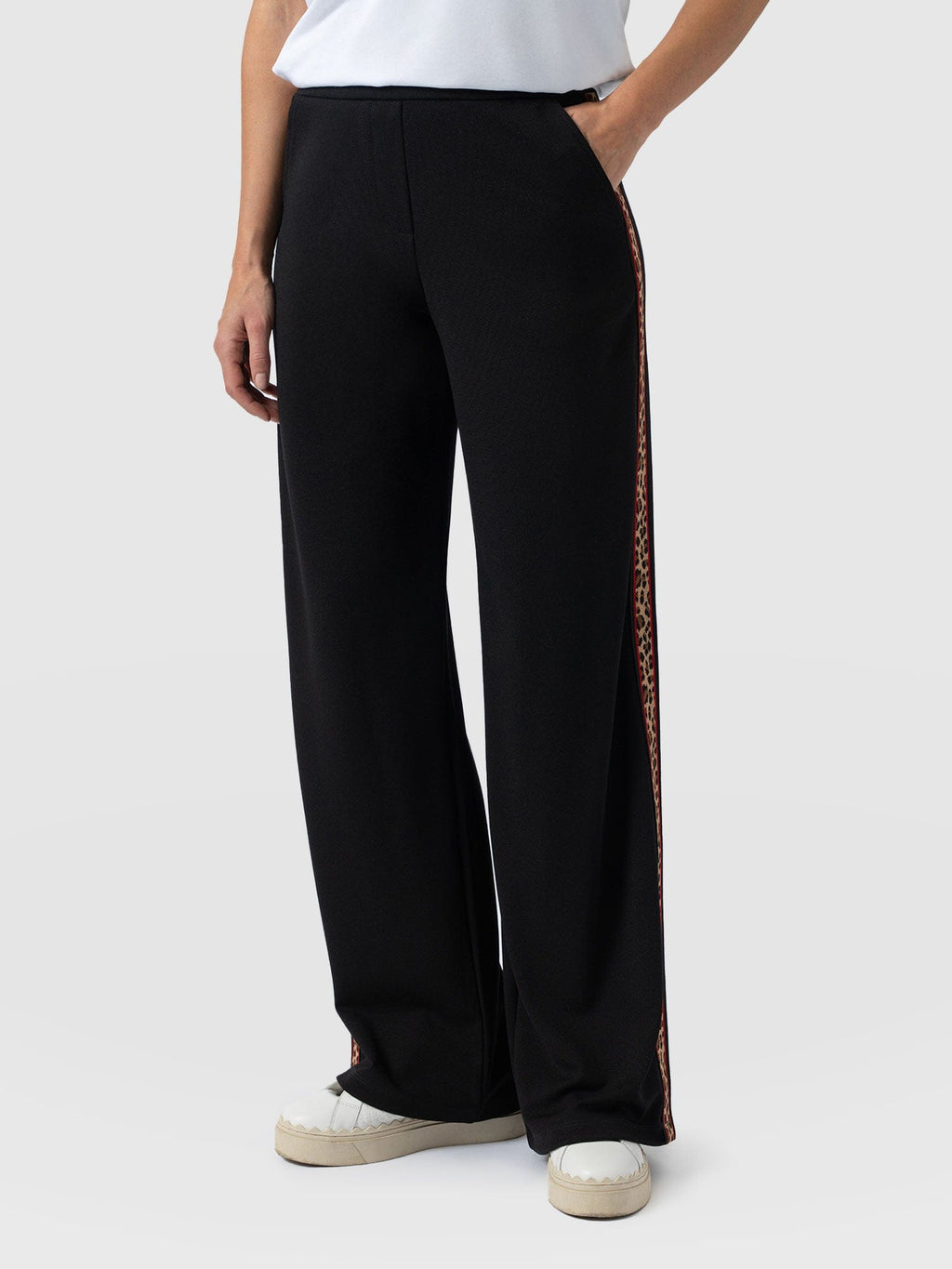 Hoxton Wide Leg Pant - Black - Leopard