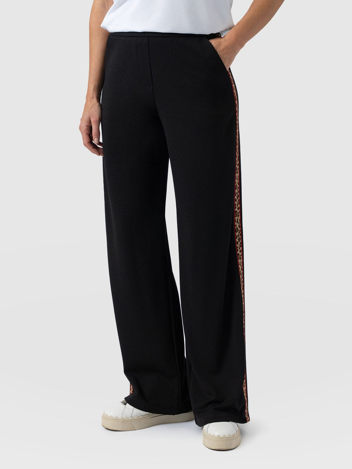 Hoxton Wide Leg Pant - Black - Leopard