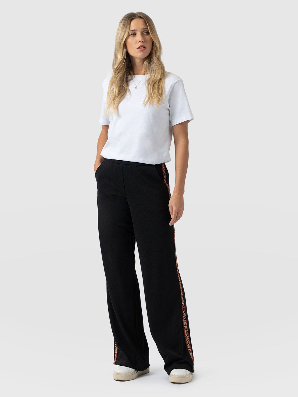Hoxton Wide Leg Pant - Black - Leopard