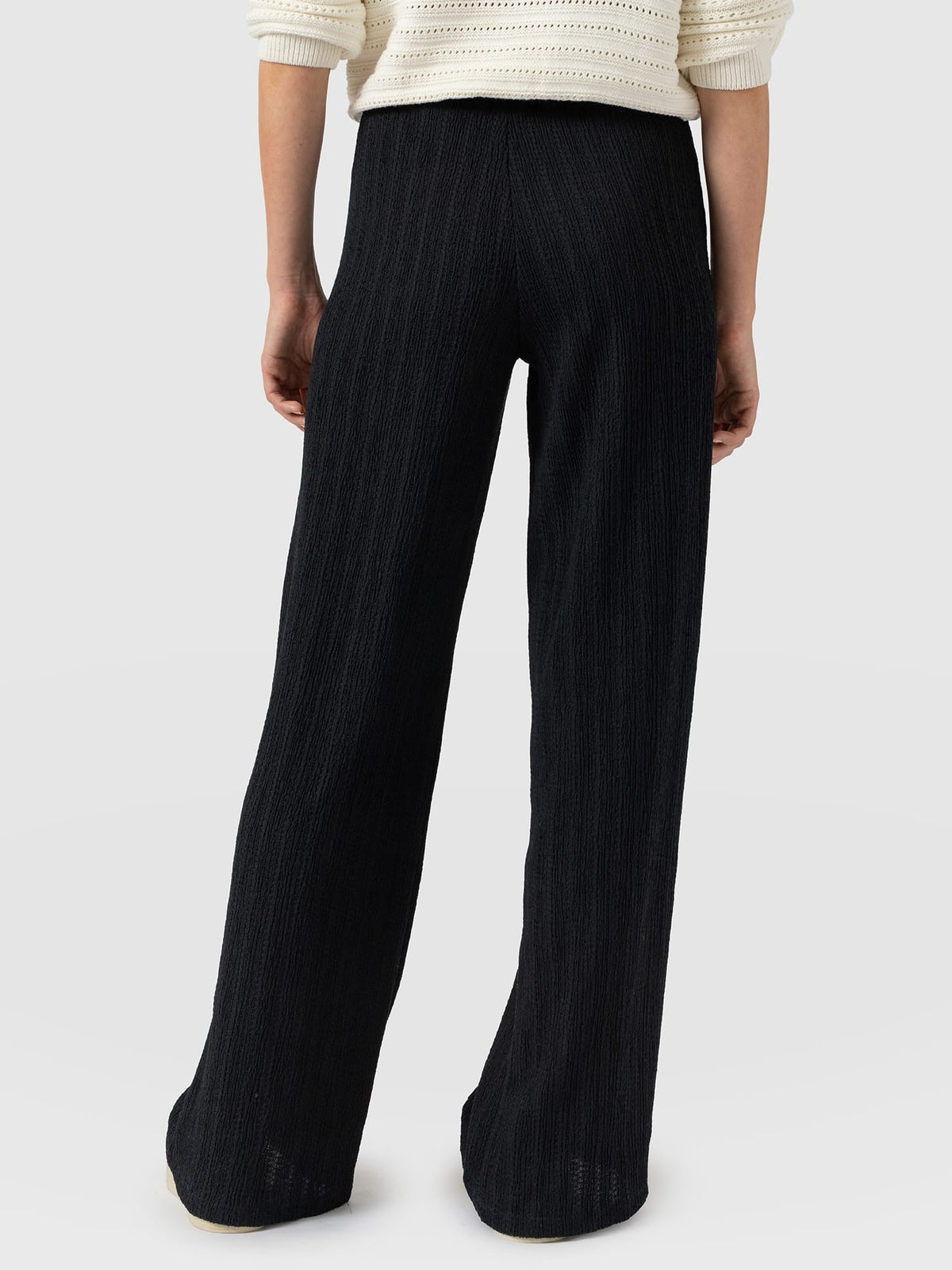 Hoxton Wide Leg Pant - Black Textured