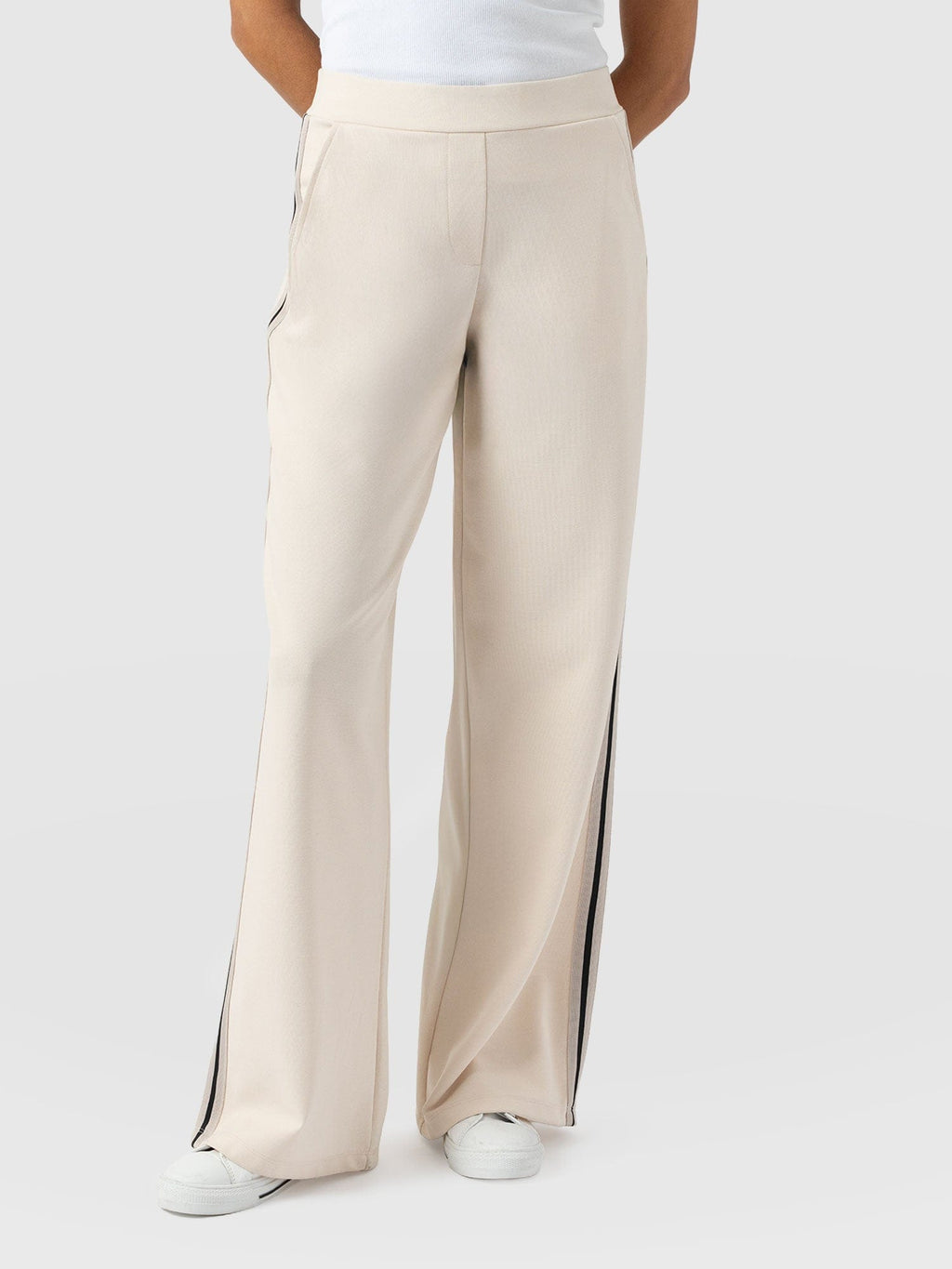 Hoxton Wide Leg Pant - Cream - Black Stripe