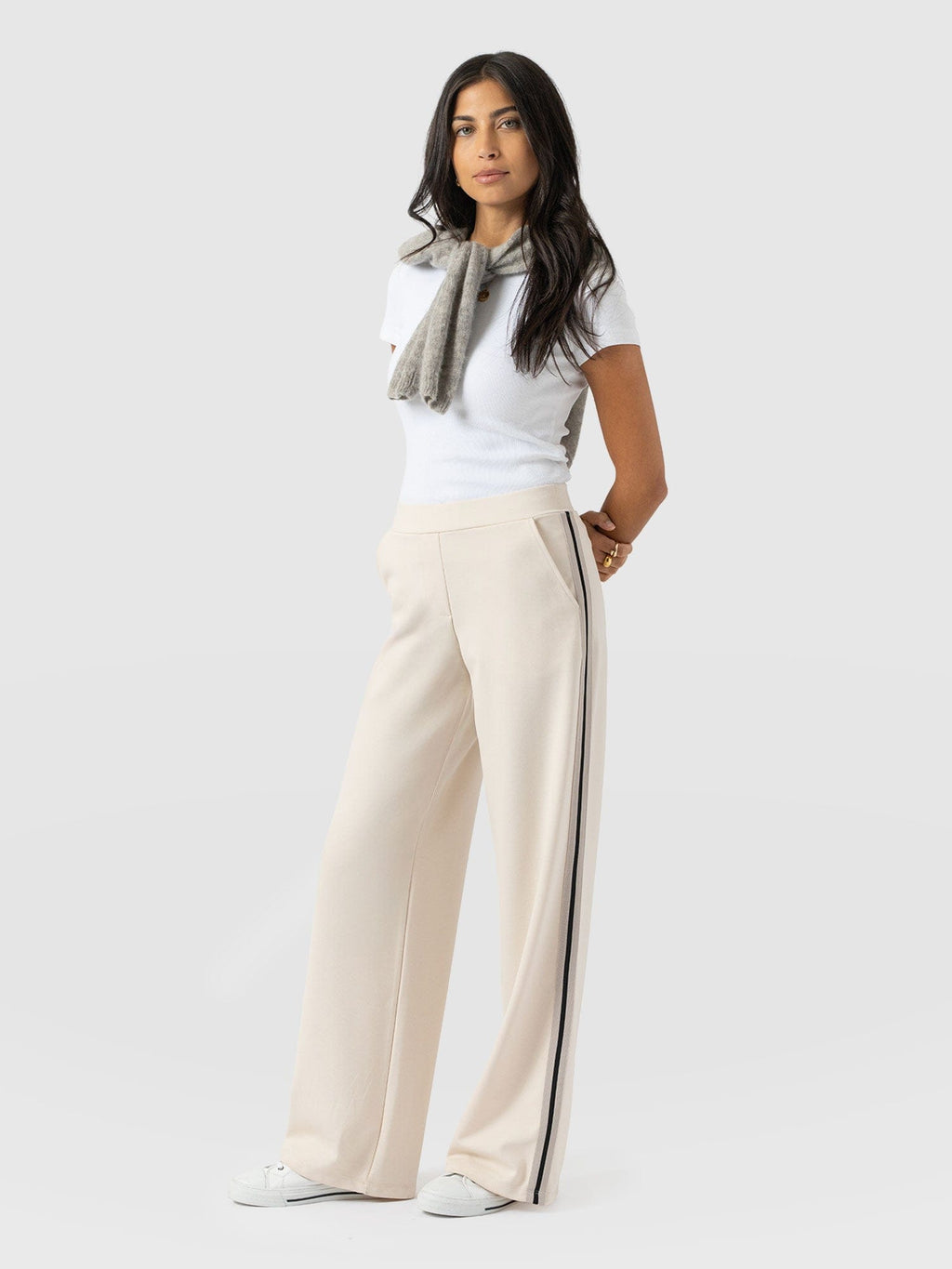 Hoxton Wide Leg Pant - Cream - Black Stripe