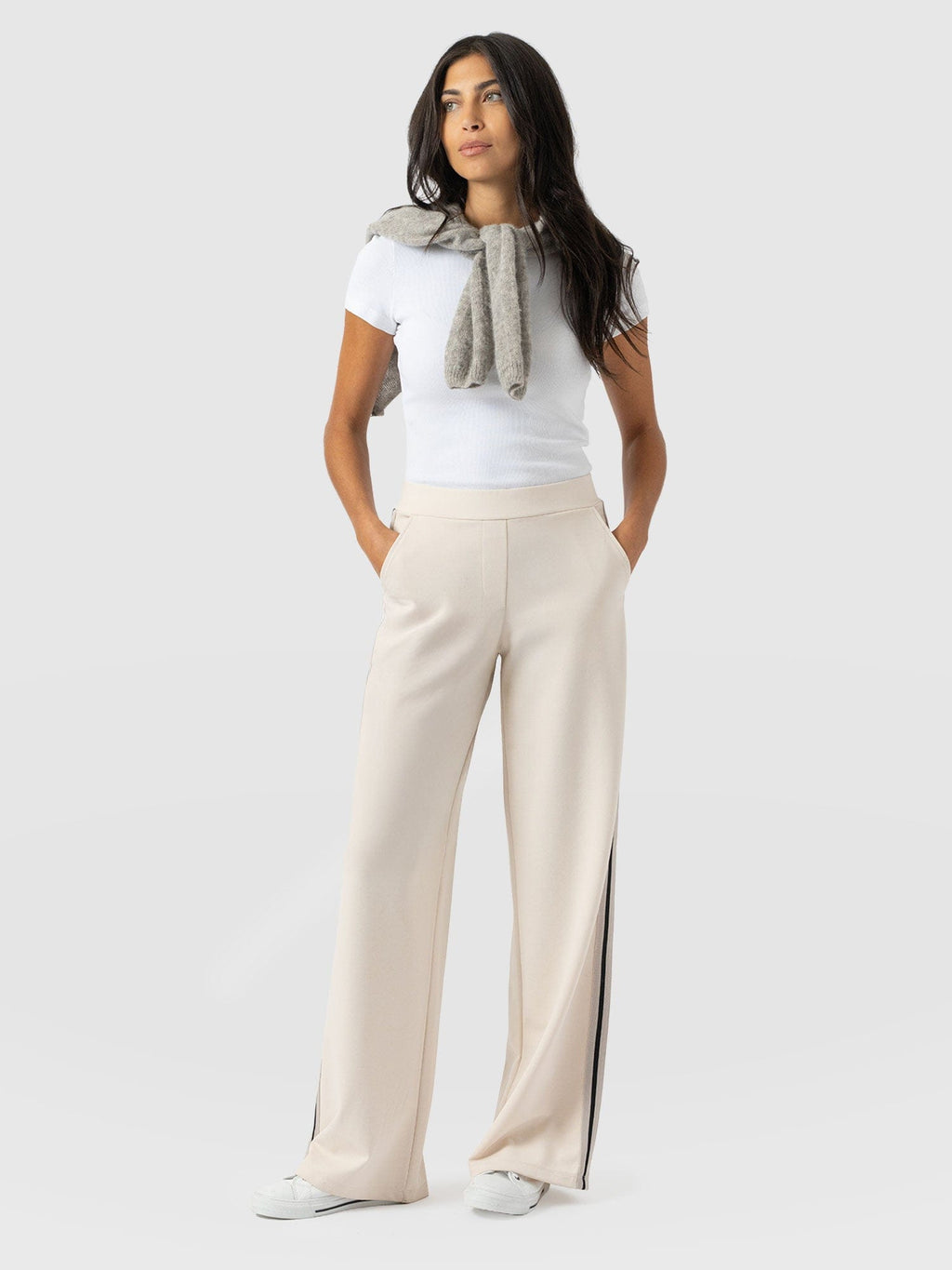 Hoxton Wide Leg Pant - Cream - Black Stripe
