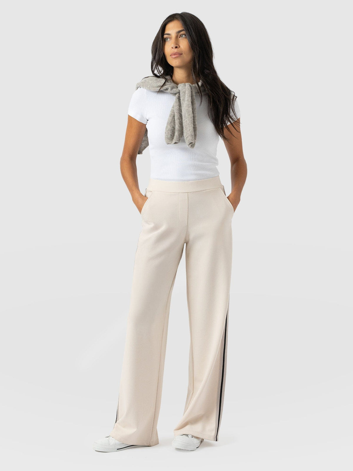 Hoxton Wide Leg Pant - Cream - Black Stripe