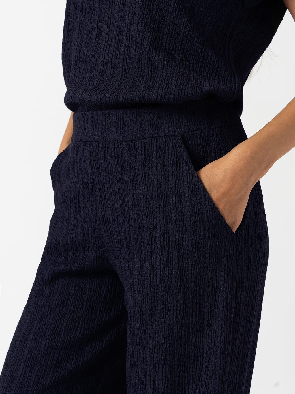 Hoxton Wide Leg Pant - Navy Textured