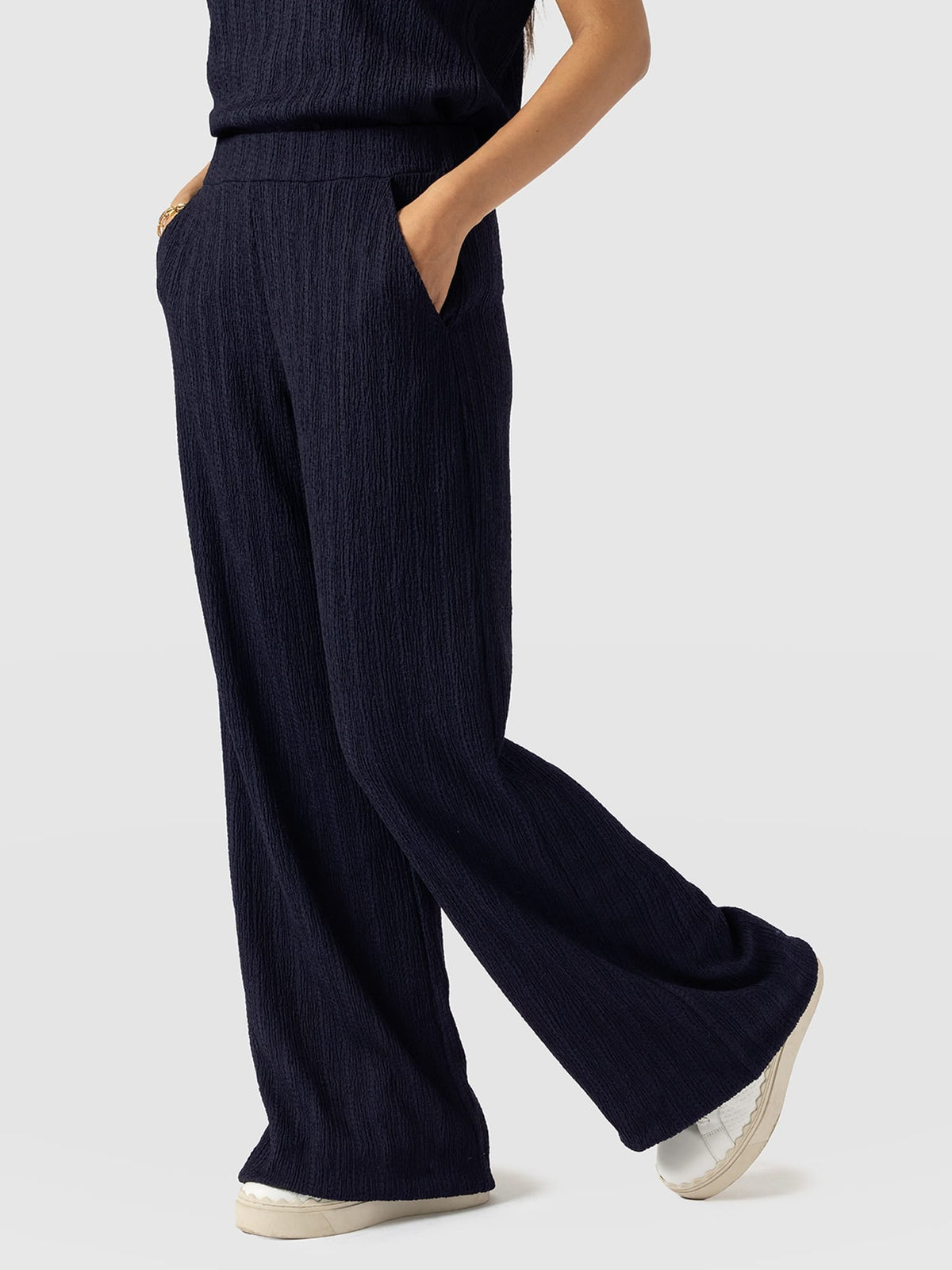 Hoxton Wide Leg Pant - Navy Textured