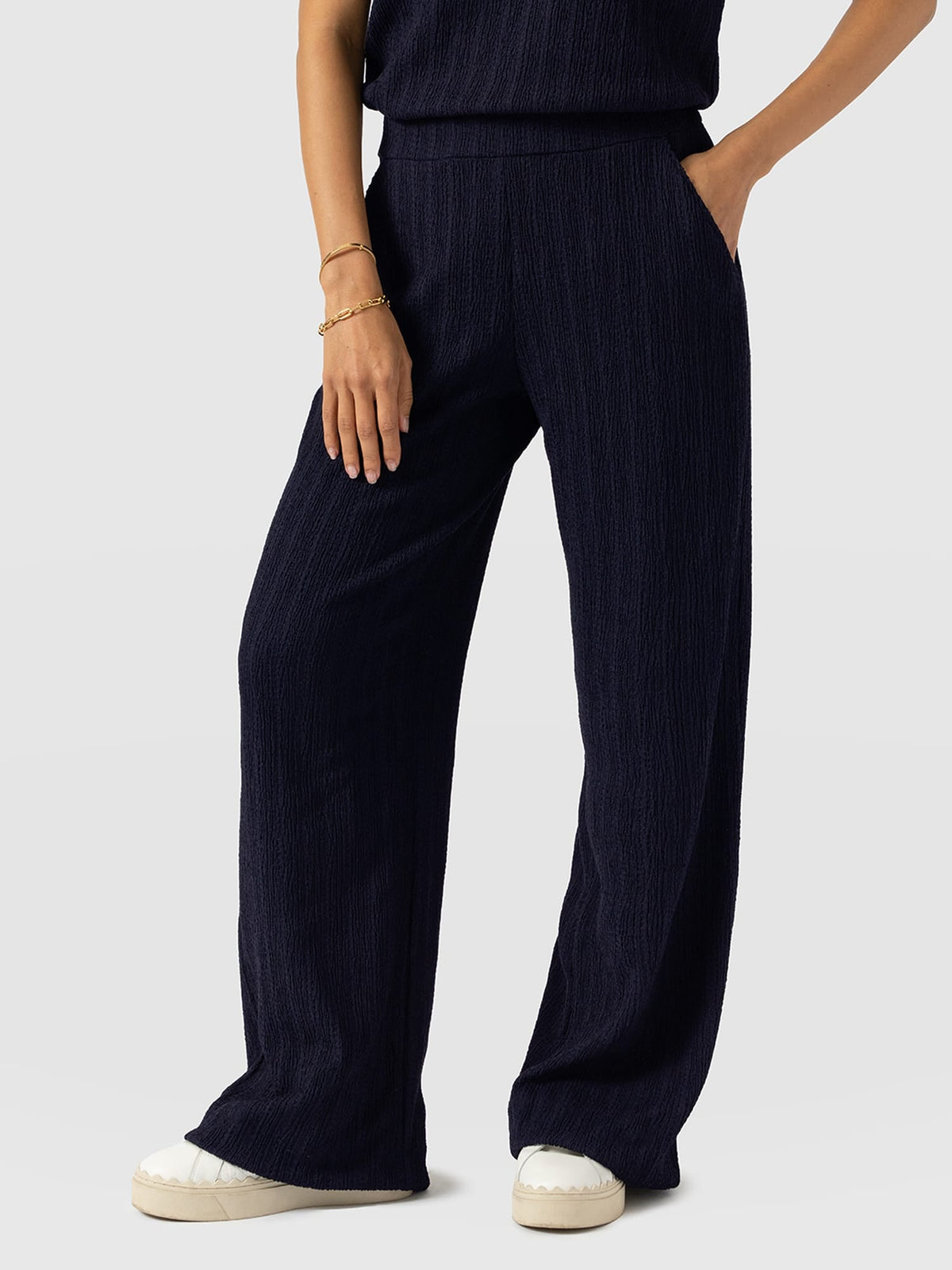 Hoxton Wide Leg Pant - Navy Textured