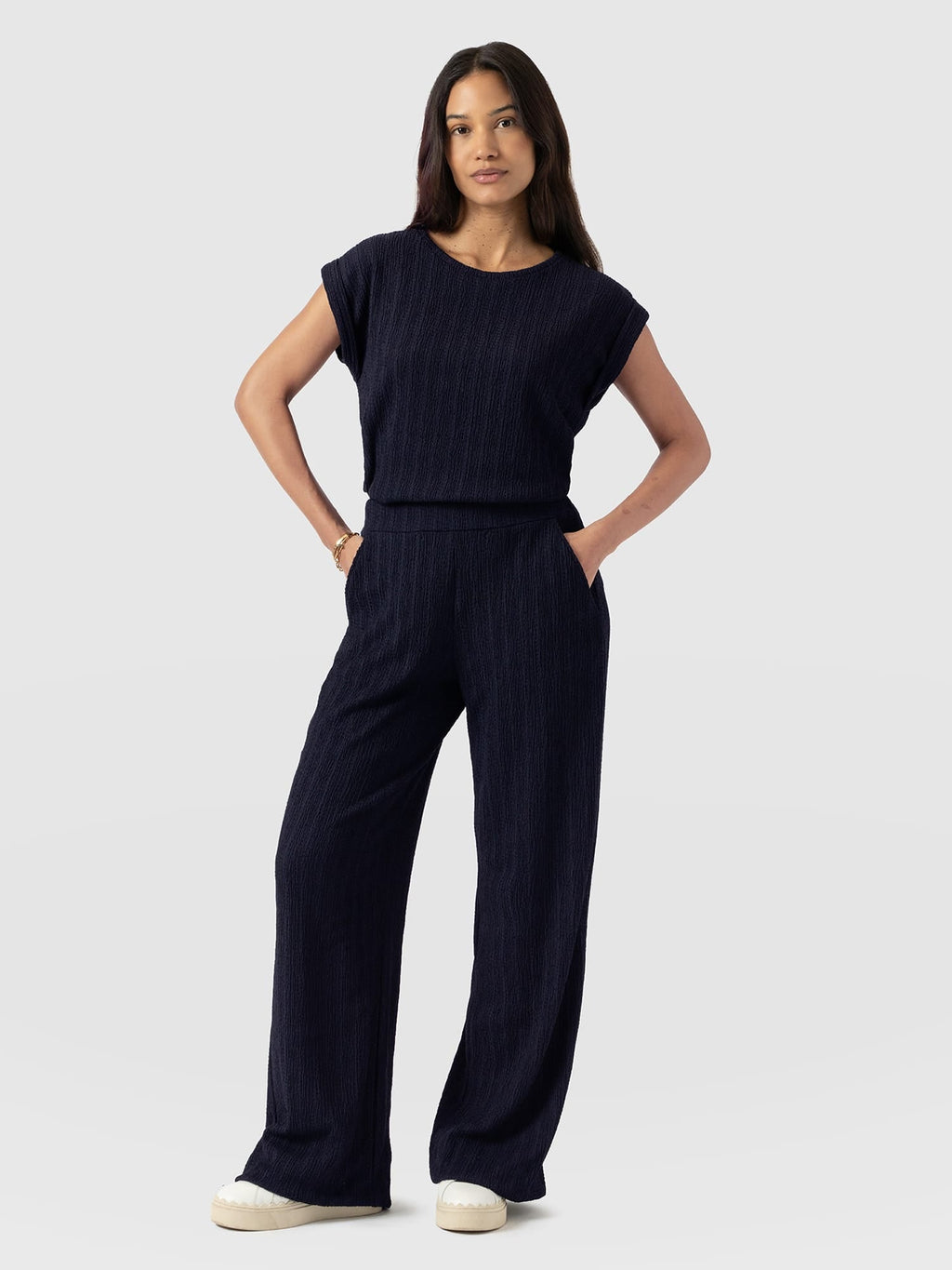 Hoxton Wide Leg Pant - Navy Textured