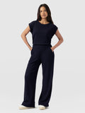 Hoxton Wide Leg Pant - Navy Textured