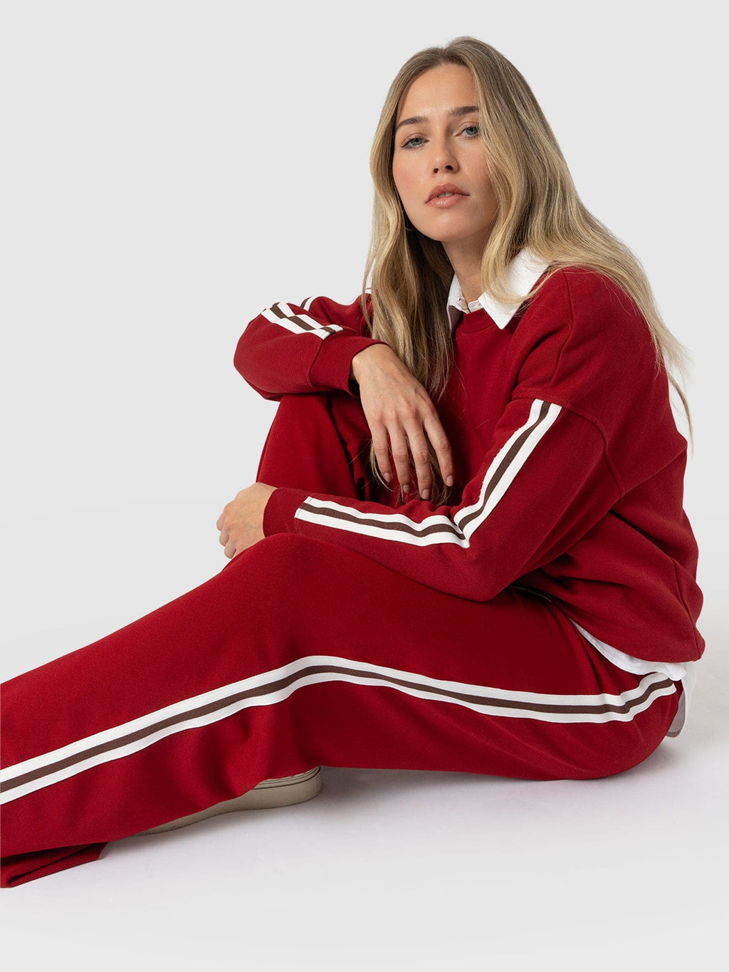 Hoxton Wide Leg Pant - Red - Brown Stripe