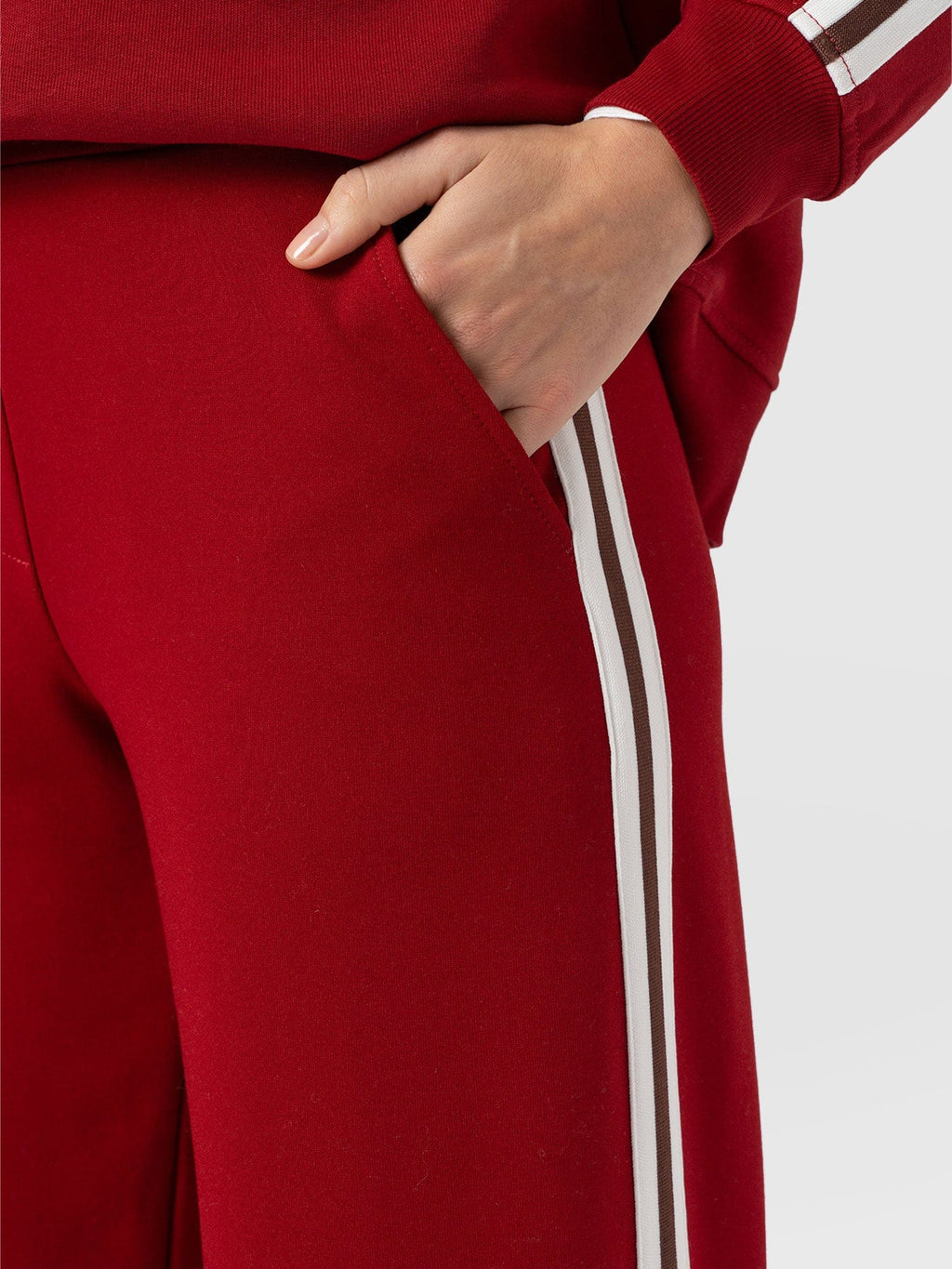 Hoxton Wide Leg Pant - Red - Brown Stripe